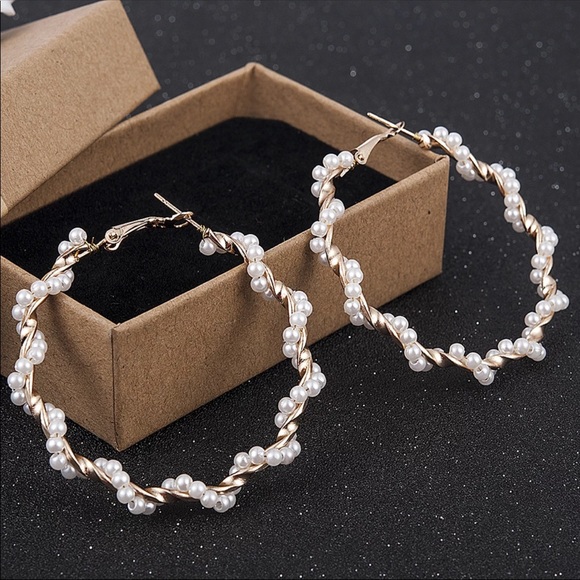 Jewelry - Faux Pearl Hoop Earrings